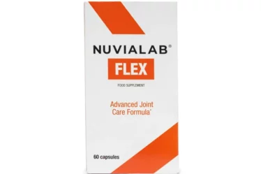 Biało-pomarańczowe pudełko suplementu NuviaLab Flex z wyraźnym napisem "FLEX" na froncie.